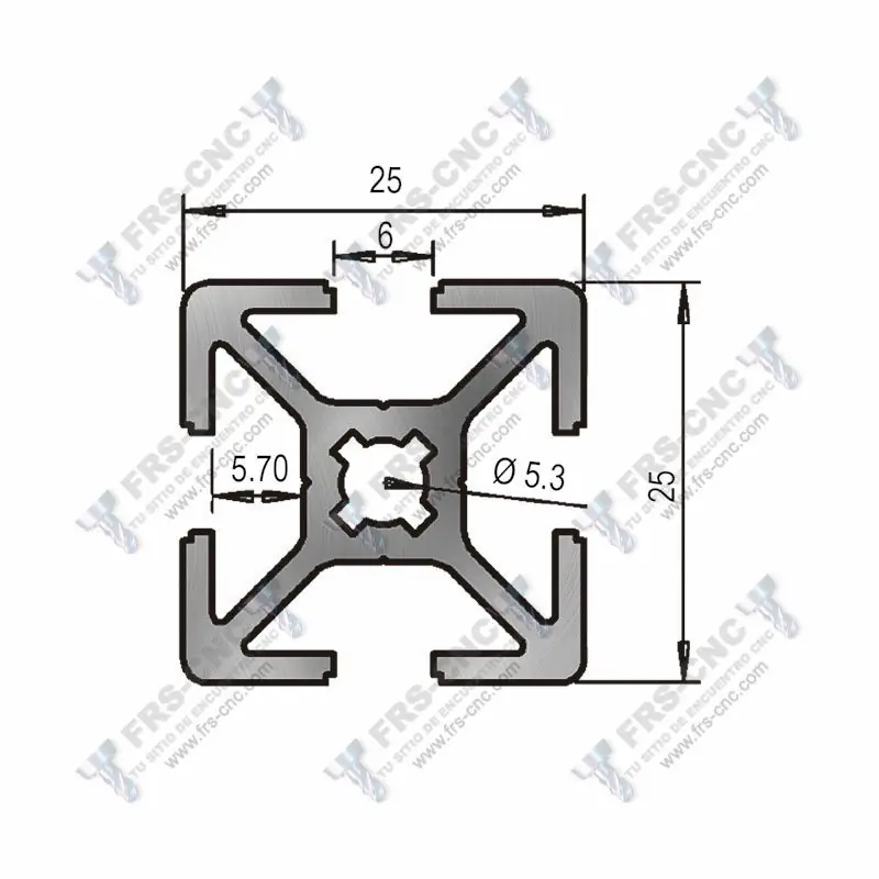 Perfil de Aluminio 25x25 Básico 6 Medidas Perfil aluminio estructural 25x25
