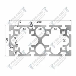 Dimensiones perfil de aluminio ranurado 100x200 básico
