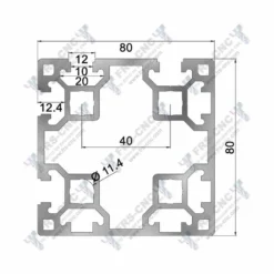 Dimensiones del perfil de aluminio 80x80 2S